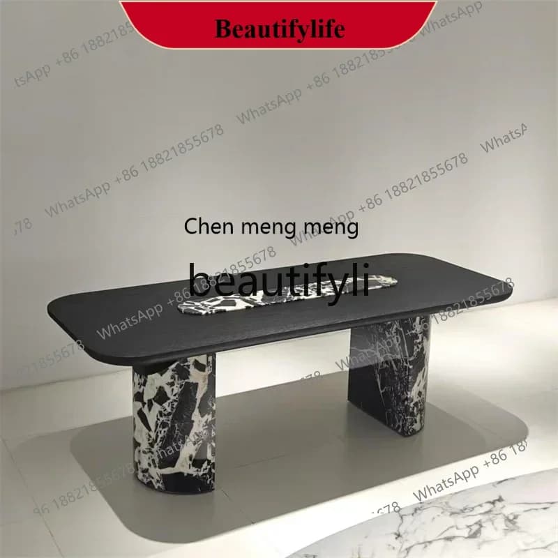 D178 Italian light luxury high-end marble solid wood dining table tea table designer desk