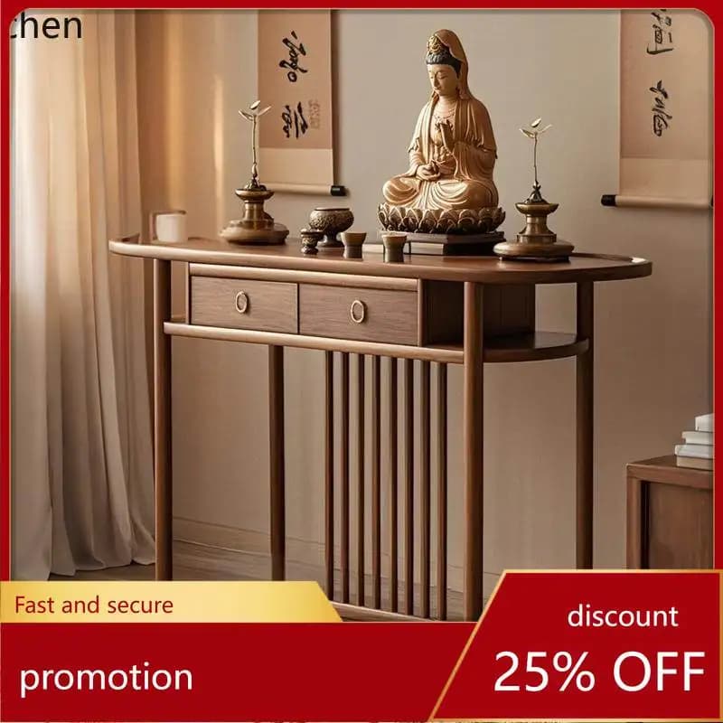 CZ Black Walnut Solid Wood Altar Incense Table Home Entrance Altar Strip Table Zen Style Guanyin God of Wealth Buddha Shrine