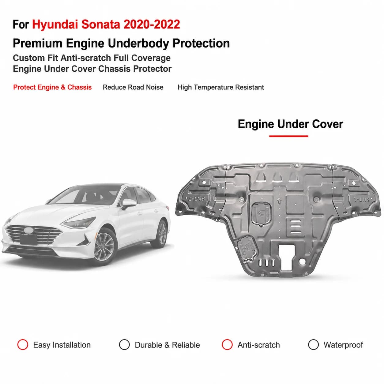 Custom Fit Full Coverage Engine Skid Plate Under Engine Guard For Hyundai Sonata 2020-2022 1.5T 2.0T Durable Anti-Collision