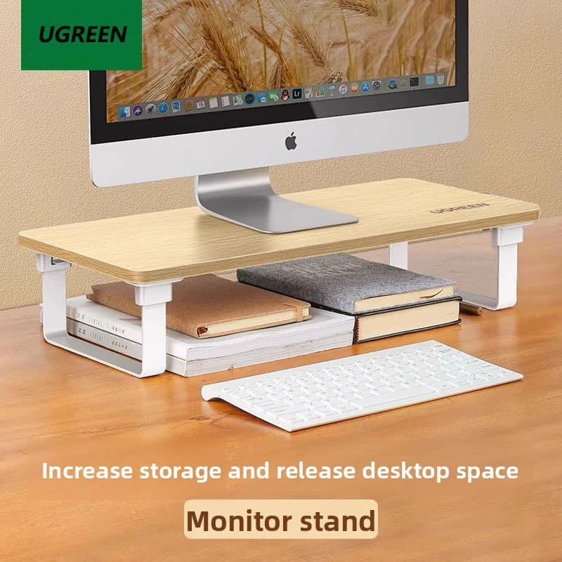 UGREEN Monitor Stand Riser Desk Foldable Adjustable Wooden Computer Holder Stand for Laptop Computer