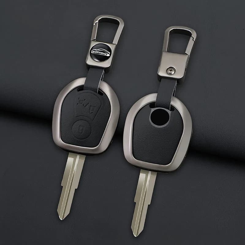 Zinc Alloy+Leather Car Remote Car Key Case Cover Shell Fob For SsangYong Actyon Kyron Rexton Korando Keychain StylingAccessories