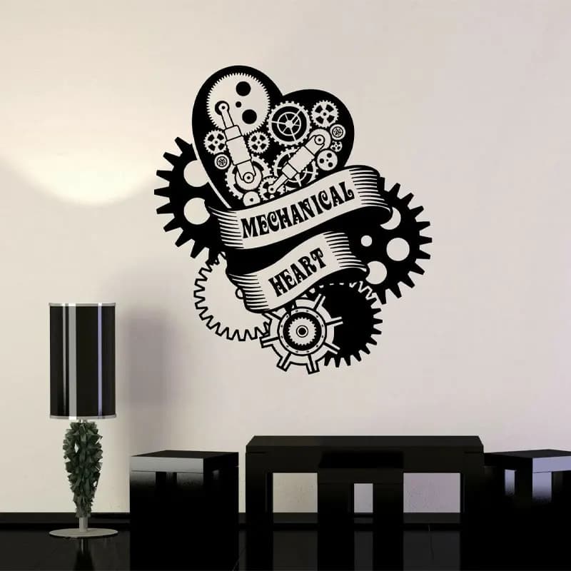 Window Decal Mechanical Heart Steampunk Engine Garage Art Vinyl Wall Stickers Auto Service Car Repair Shop Decor Wallpaper A107