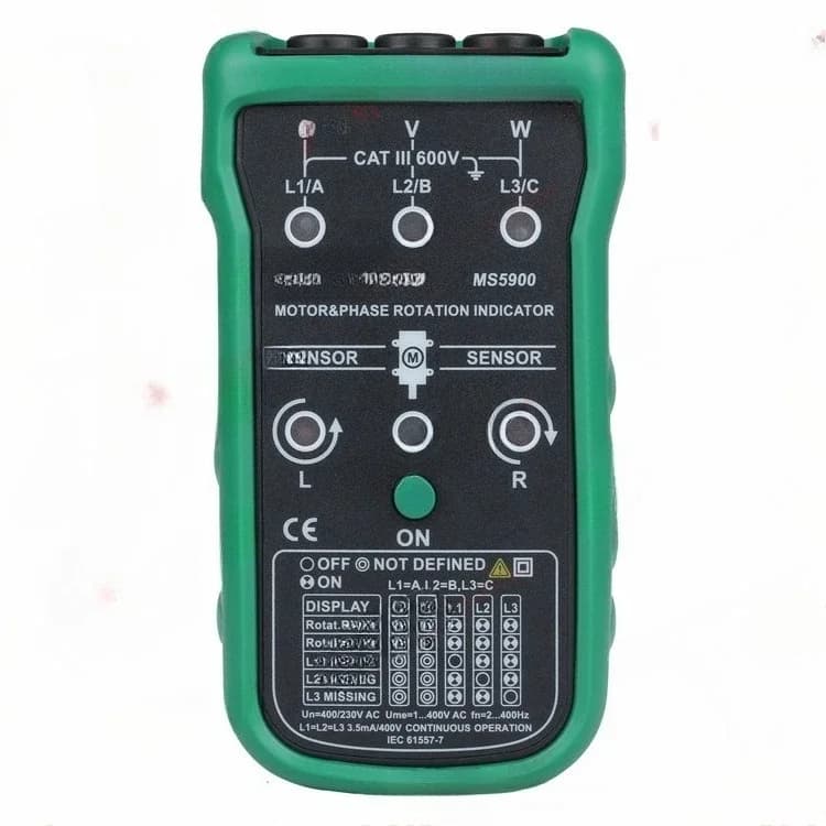 Motor phase sequence indicator, magnetic field detection, phase sequence table