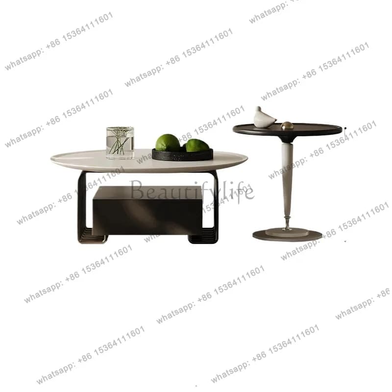 YJ Italian Minimalist Round Coffee Table Combination Living Room Home French Retro Stainless Steel Coffee Table Designer Styl