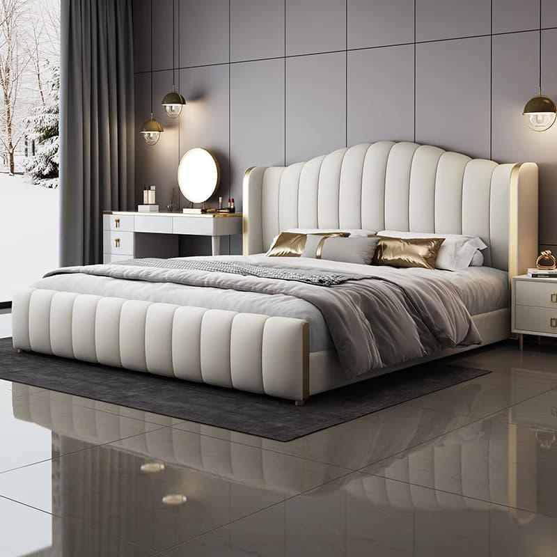 Beige European Double Bed Minimalist Decoration Design Household Double Bed Storage Accessories Cama Twin Furniture For Home