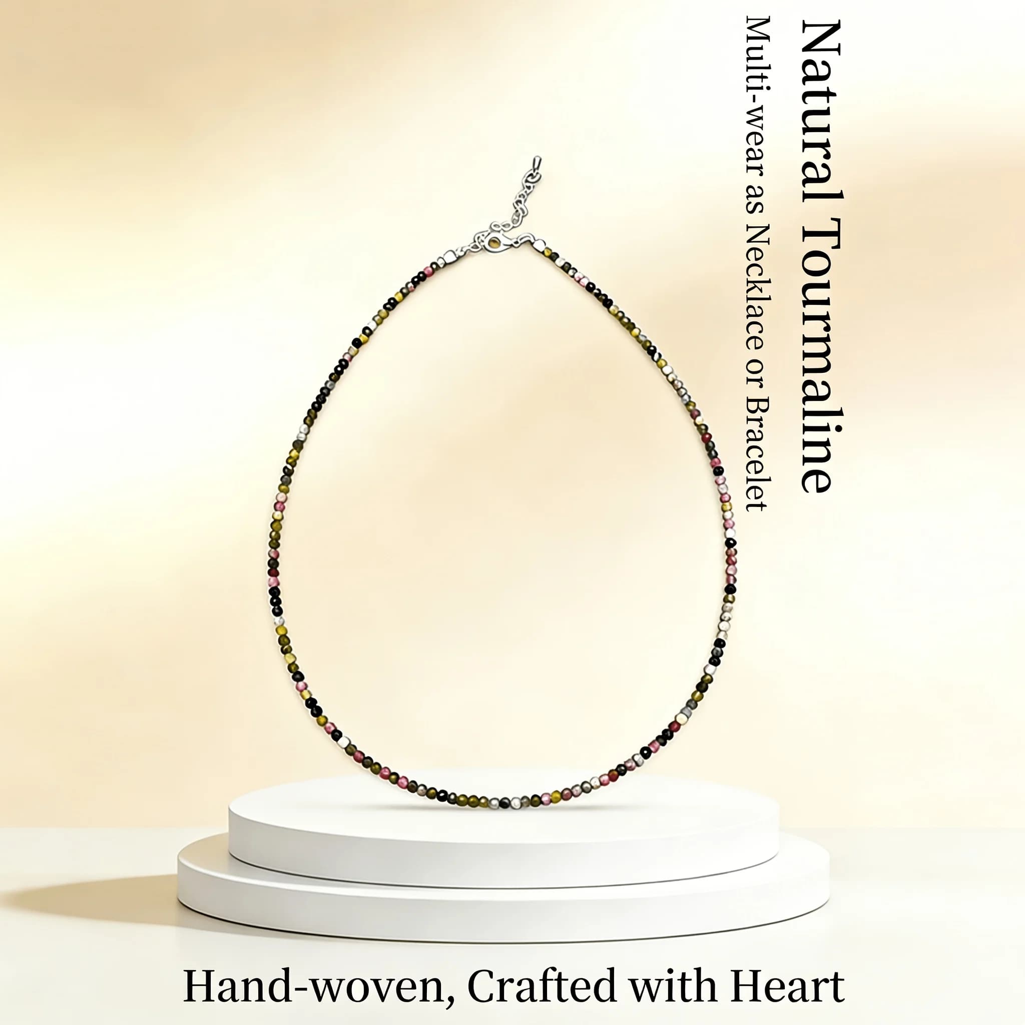 Natural tourmaline 2.2mm bead necklace for women - handmade colorful gemstone collar, exquisite Bohemian style gift