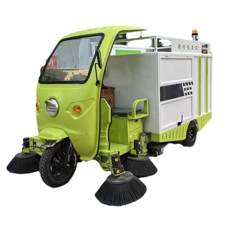 Car, landscaping, leaf sweeper, driven-on multi-functional leaf sweeping and collection vehicle