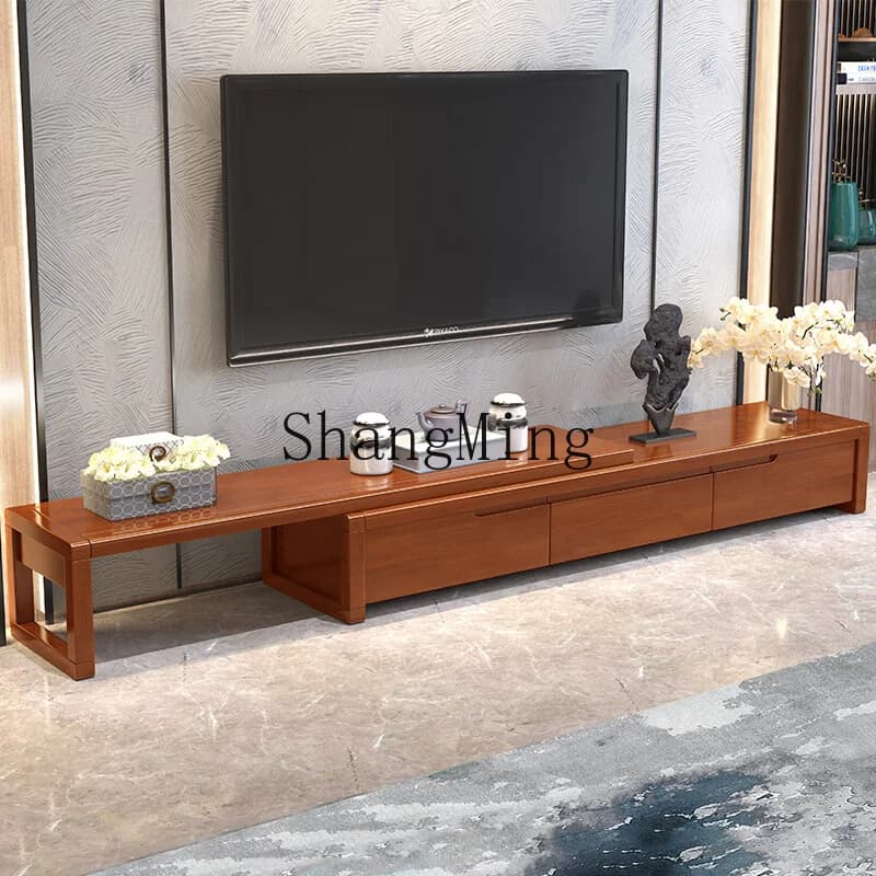 FG Household High Value Solid Wood Retractable TV Cabinet Modern Chinese Living Room Household Solid Wood TV Cabinet