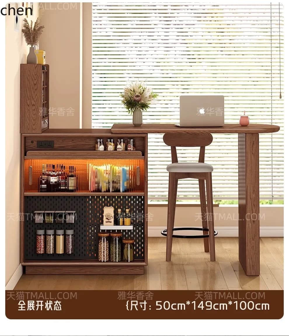 W5.19 Solid Wood Dining Bar Table Home Balcony Leisure Extendable Small Apartment Partition Cabinet