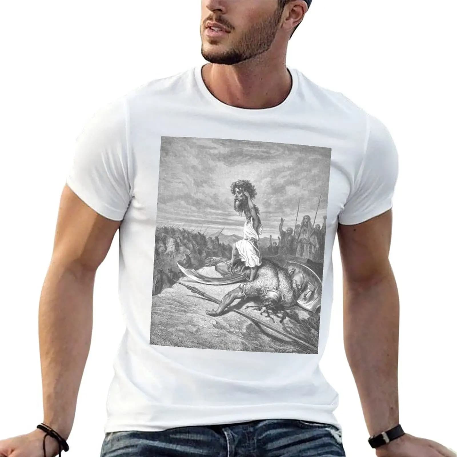 David and Goliath (1866) - Gustave Doré T-Shirt graphic shirts anime t shirts mens cotton t shirts