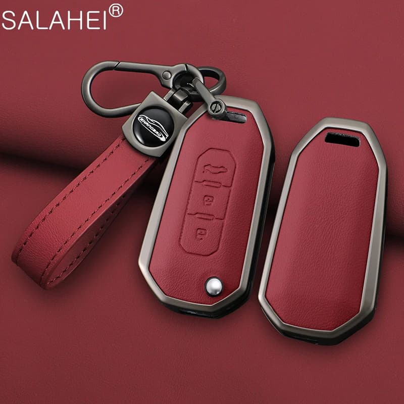 Zinc Alloy Leather Car Remote Key Case Fob Cover Protector Holder Shell Bag For Ford Territory EV  Auto Keychain Accessories
