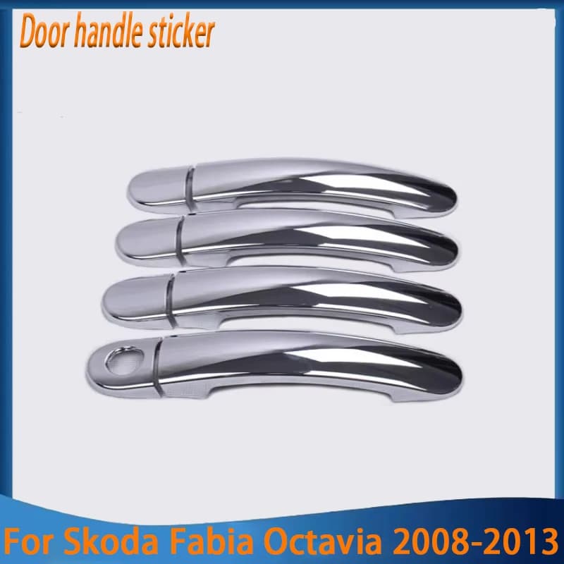 For Skoda Fabia Octavia 2008-2013 Glossy Black Chrome Car Door Handle Covers Stickers Styling Accessories