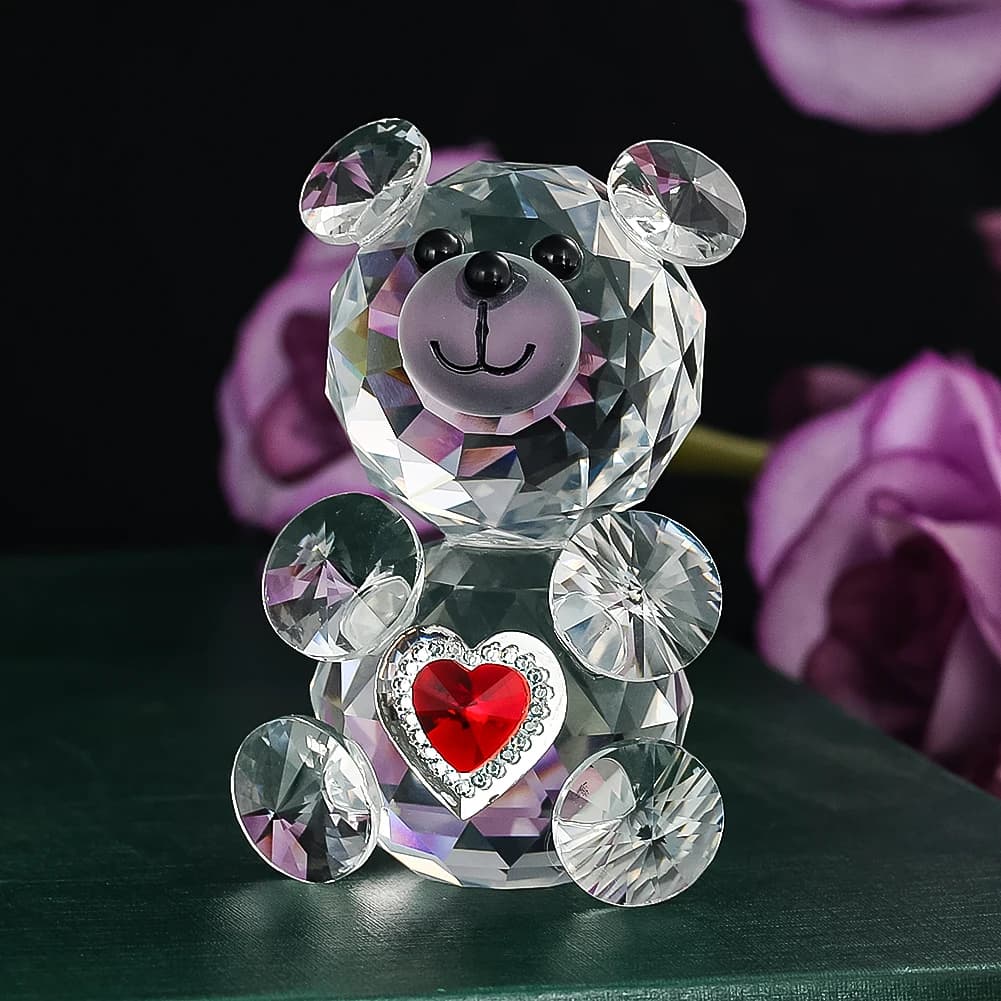 Handmade Crystal Glass Bear Tabletop Ornament Love Heart Decoration Paperweight Birthday Gift Crafts Figurines Display