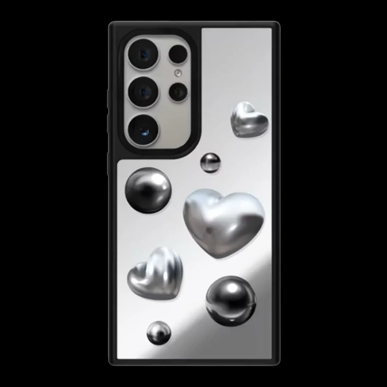 Creative Silver Heart Mirror Magnetic Case: Compatible with Samsung Galaxy S23 U S24U S25 S26 Ultra S25+ S26 Plus Shell