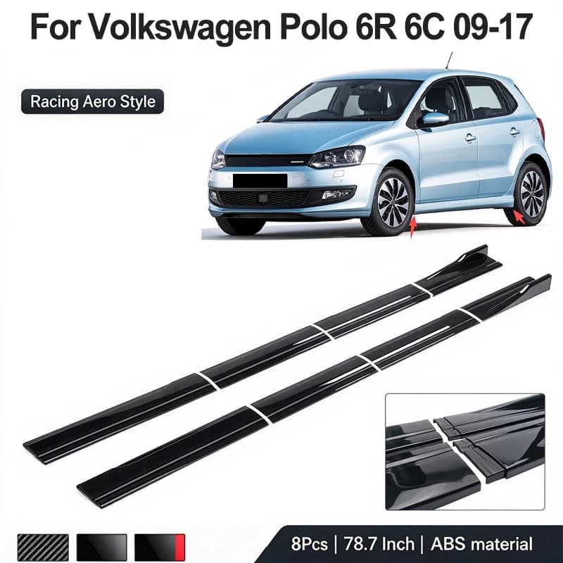 78.7inch/2m Sectional Side Skirt Extension Lips For Volkswagen VW Polo 6R 6C 2009-2017 - Racing Side Spoiler Car Mod Body Kit
