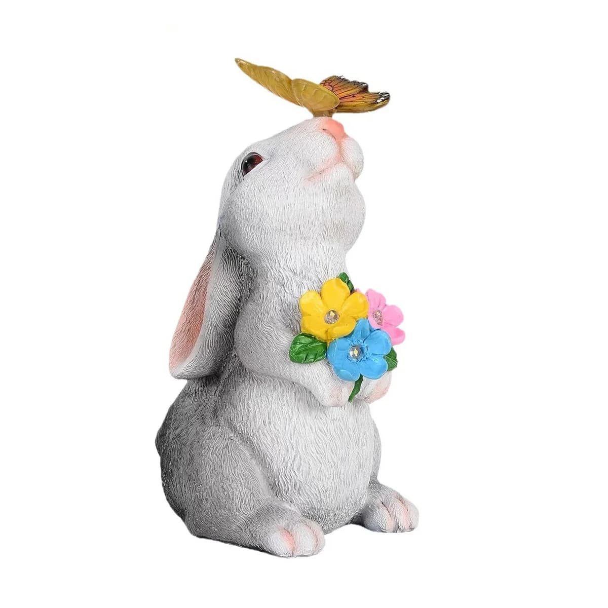 Solar Bunny Statue Garden Decor with Butterfly LED Light Resin Animal Sculpture Figurine Outdoor Decoration for Garden Courtyard
