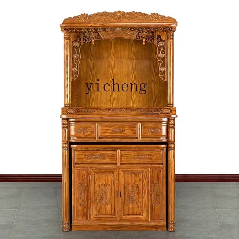 D17household Solid Wood Shrine Offering Table God Of Wealth Vertical Cabinet New Chinese Style Guanyin Shrine Modern Simplicity