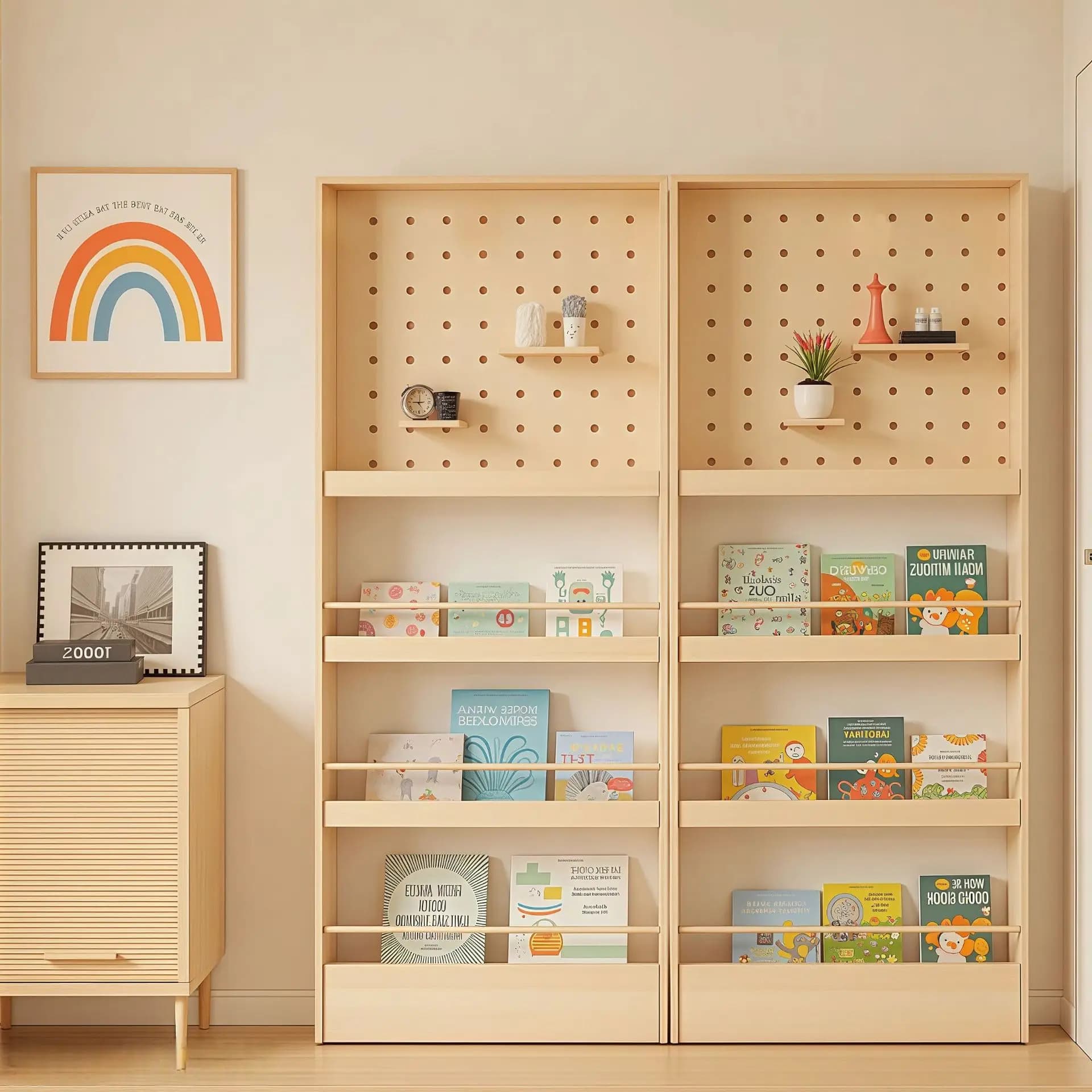 Modern Behind Door Bookshelf,Toddler Bookshelf,Storage Cabinets,Organizer for Toys and Books,Storage Rack with Perforated Board