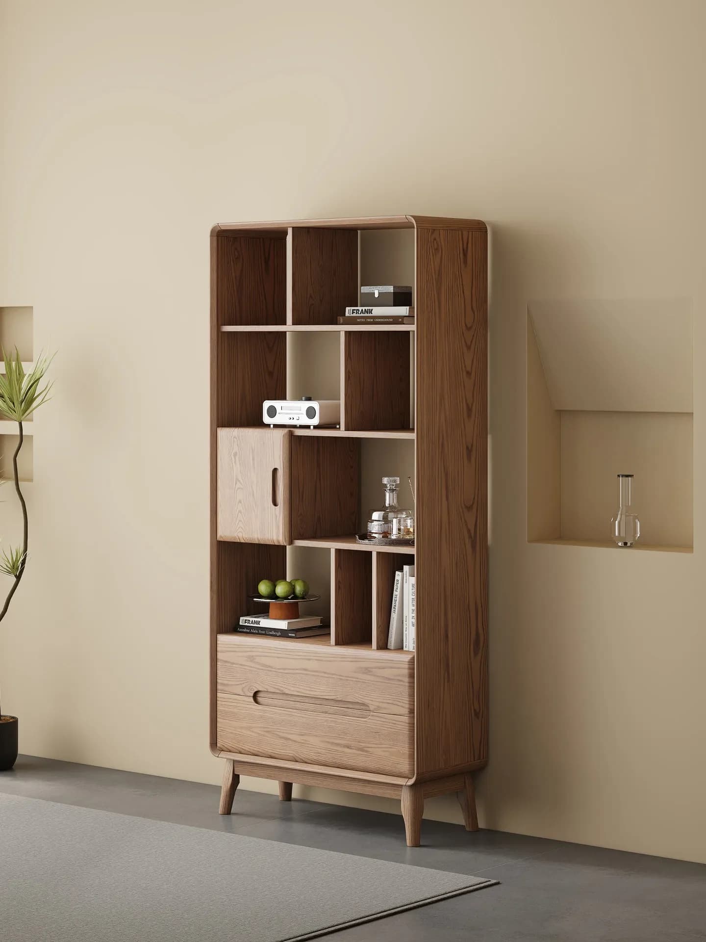 HYS solid wood bookcase free combination storage modern simple living room glass storage cabinet