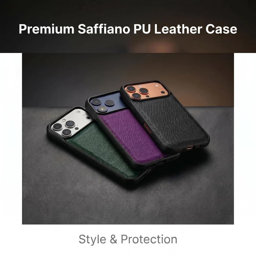 Saffiano 3D Embossed PU Leather Phone Case Shockproof Fashion Premium Colorful Daily Cover for iPhone 13 14 15 16 17 18 Pro Max