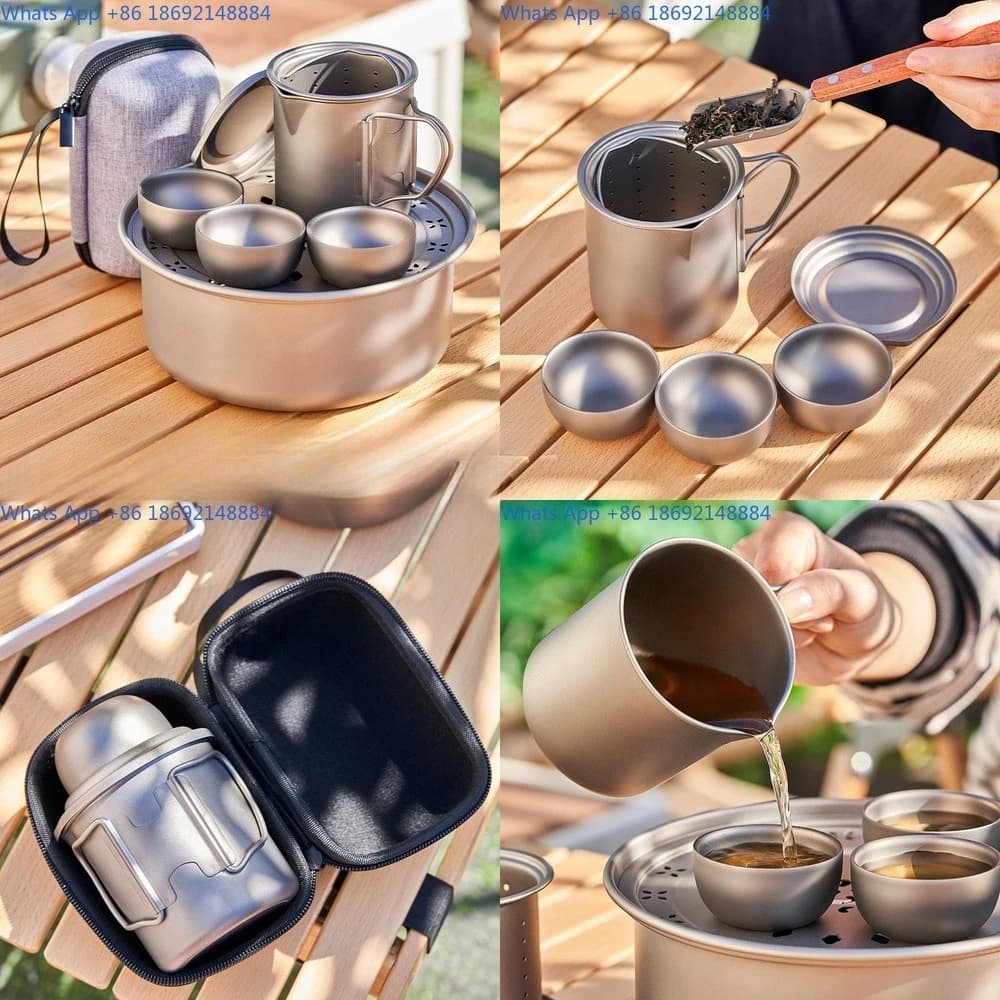 Portable Titanium Tea Set with Infuser Outdoor Camping Travel Mug with Filter Tray for Gongfu Tea