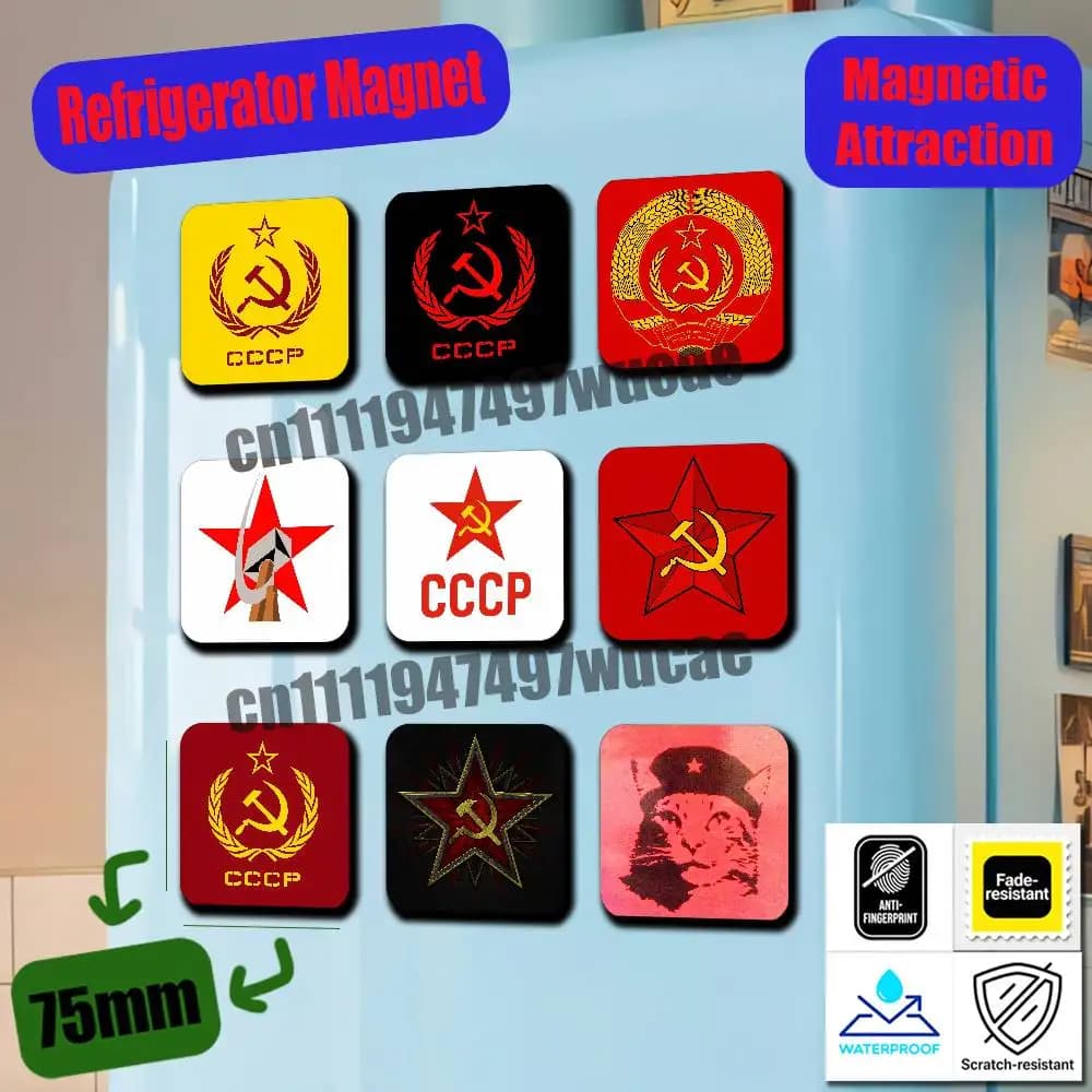 For Russian USSR Soviet Union Hammer Sickle CCCP Communist Fridge Magnets Metal Cabinet Custom Refrigerator Magnetic Card Case
