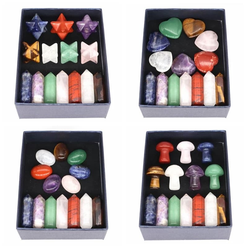 14PCS/Set 7 Chakra Point Natural Stones Crystal Quartz Gemstone Craft Gift Box Reiki Healing Energy Mineral Home Decor Wholesale