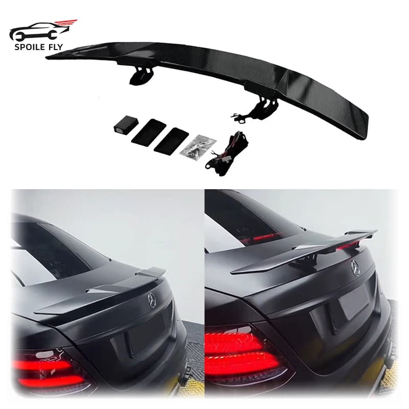 For Hatchback Sedan Universal ABS Intelligent Electric Lift Spoiler Led Light Trunk Wing Lip Carbon Fiber Look Car Modification