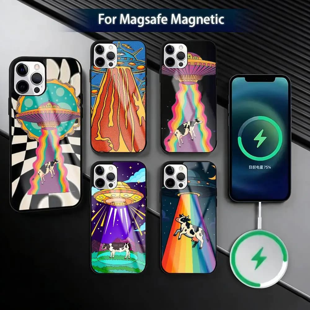 Aesthetics Cartoon alien space Phone Case For iPhone17,16,15,14,13,12,11 Plus,Pro Magnetic with Magsafe Wireless Charging