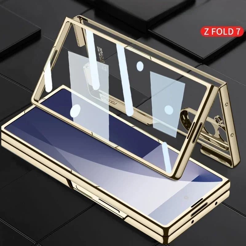 Transparent with Shell Film Electroplating Phone Case for Samsung Z Fold 7 6 5G Fold7 Fold6 Hinge Shockproof Protective Cover