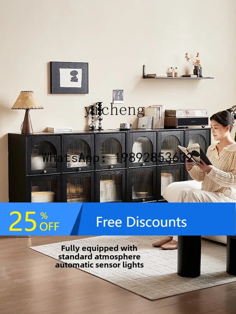 AA  solid wood bookcase glass door dustproof arched  room display cabinet storage locker