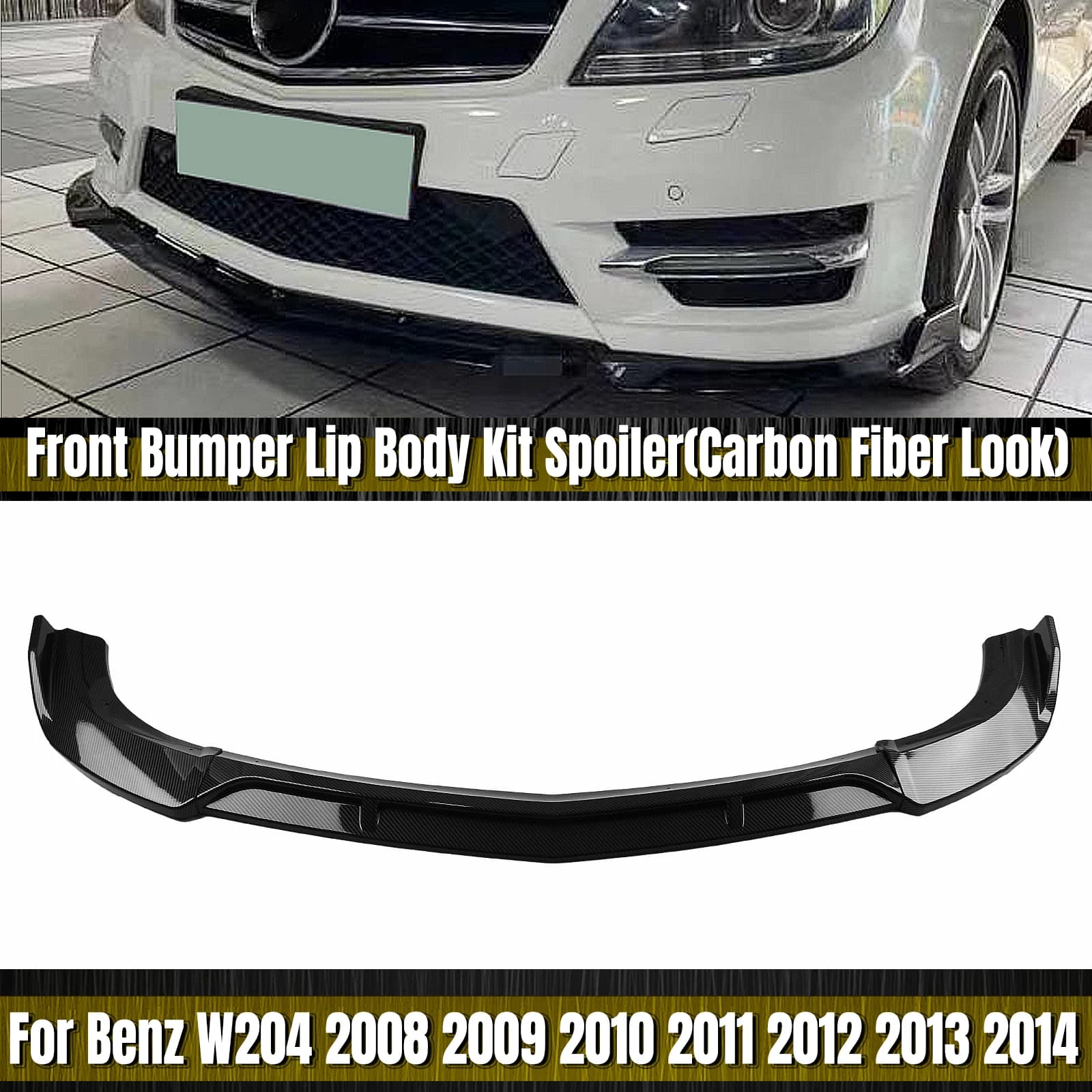 Front Bumper Spoiler Splitter Lip For Mercedes-Benz C Class W204 2007-2015 C200 C250 C300 Sport Carbon Fiber Look/Gloss Black