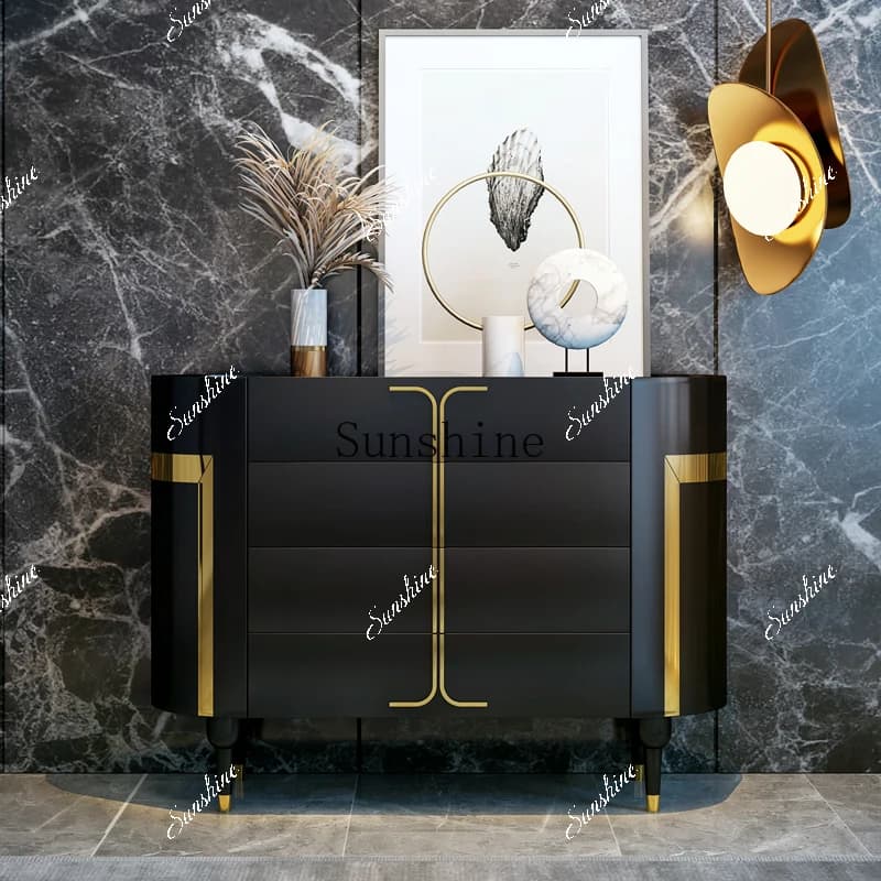 Italian light luxury modern simple villa living room rock slab storage decorative chest of drawers combination  FT