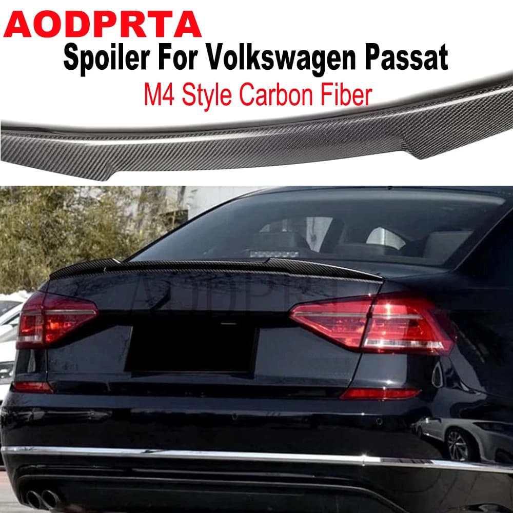 High Kick M4 Style Carbon Fiber Rear Boot Trunk Wing Spoiler For Volkswagen VW Passat 2012-2018