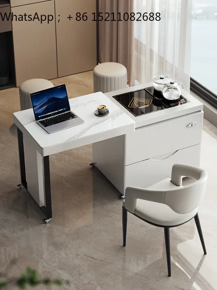 LLY mobile tea table telescopic lifting rock slab tea table light luxury modern high-end living room home balcony tea table