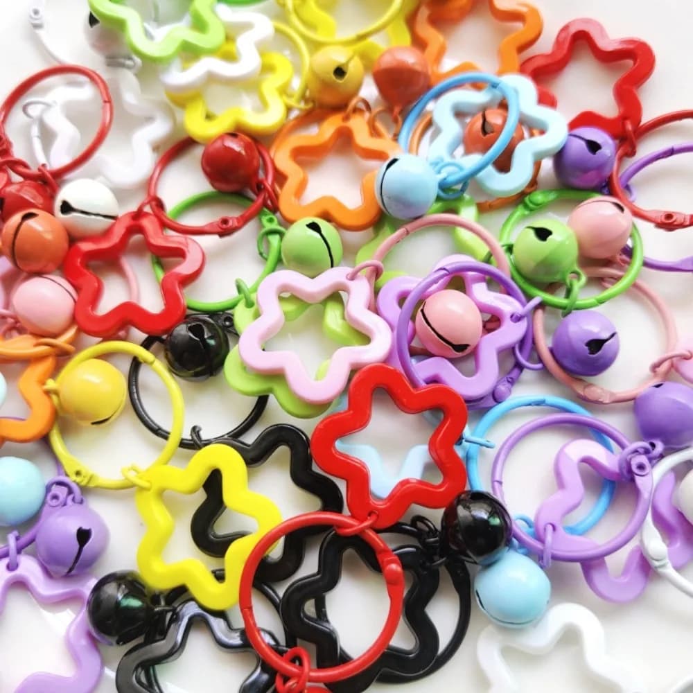 Metal Keyrings Cute Five-pointed Star Pendant Open Ring Buckle Colored Keychain Five-pointed Star Bell Pendant Colorful Resin