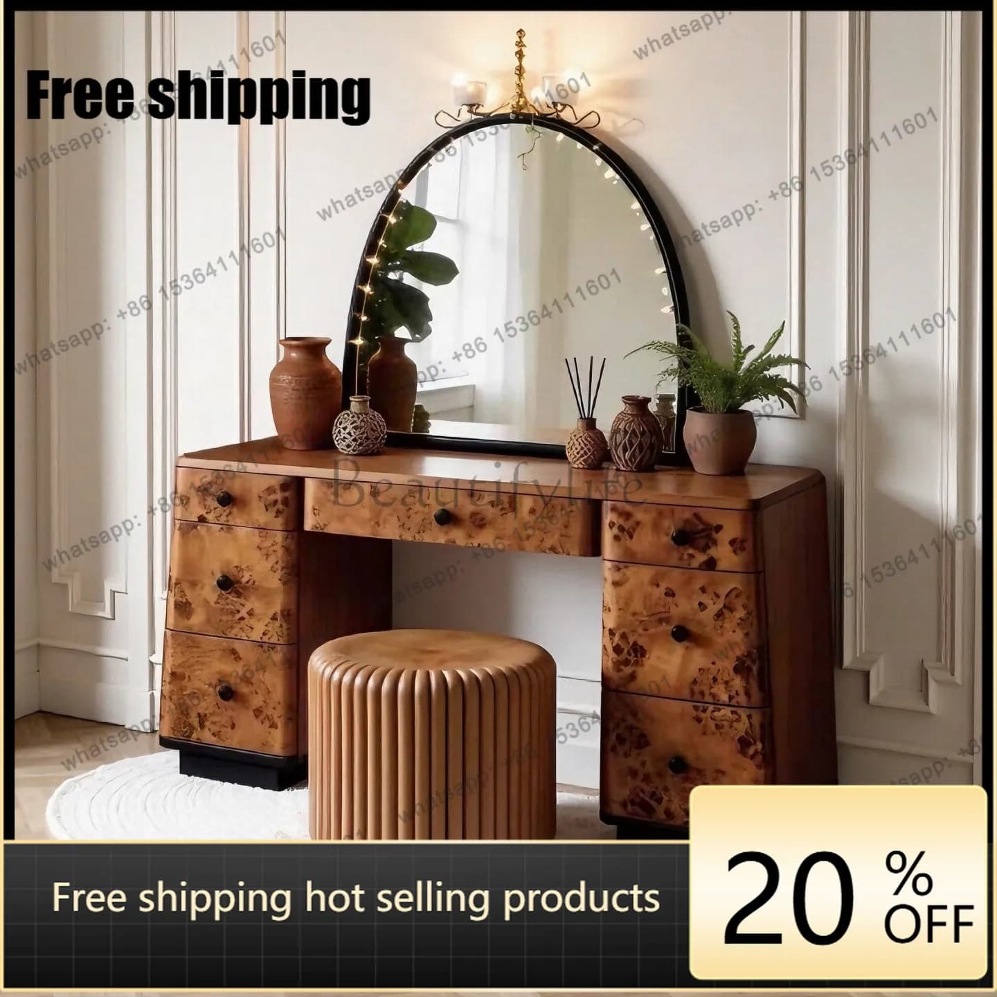 LD33 French retro style solid wood dressing table villa bedroom with mirror premium dressing table