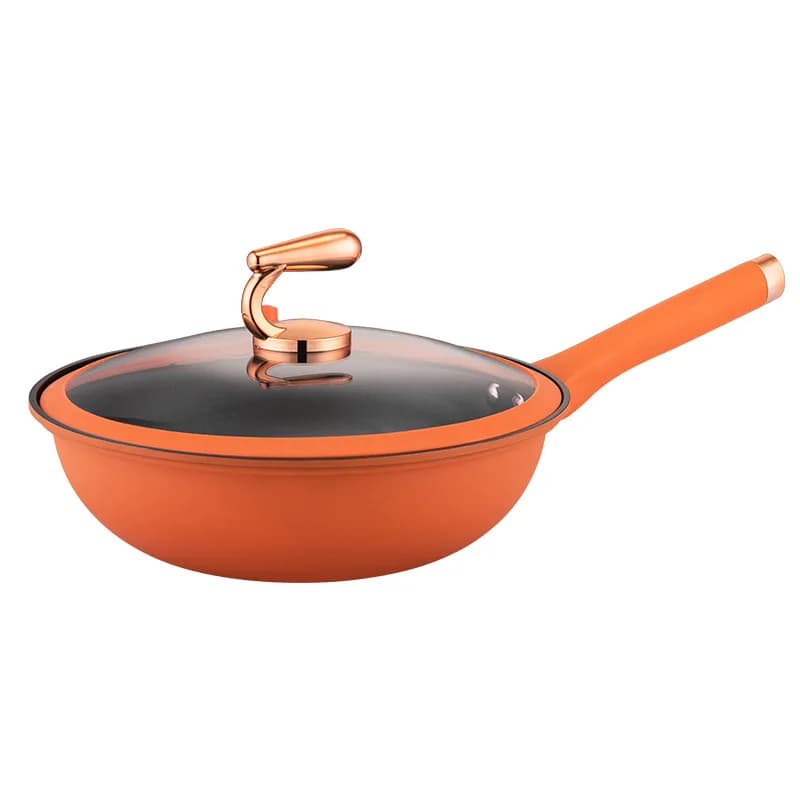 Household gas induction cooker smokeless micro-pressure stainless steel non-stick wok glass cover flat bottom frying pan