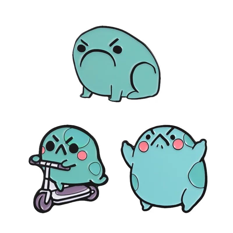 Creative Cartoon Cute Angry Frog Expression Brooch Casual Funny Green Frog Metal Badge Pin DIY Clothing Bags Hat Jeans Accessory