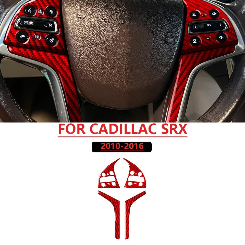For CADILLAC SRX 2010-2012 Car Steering Wheel Trim Set Red Real Soft Carbon Fiber Car Interior Accessories Decoration Stickers