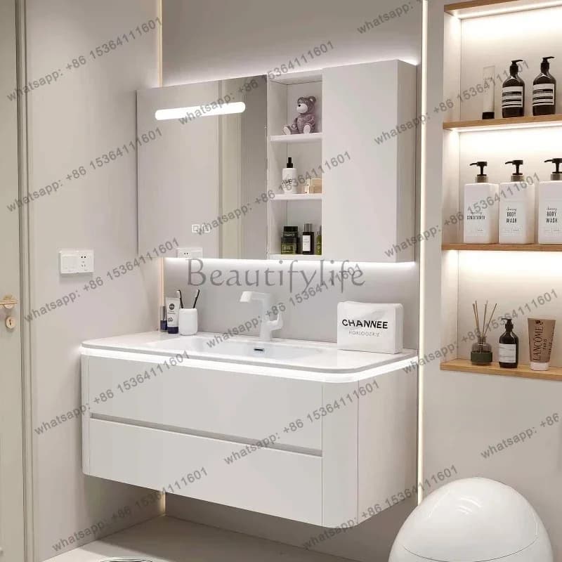 New Corian integrated basin washstand rounded corner cream air basin cabinet combination