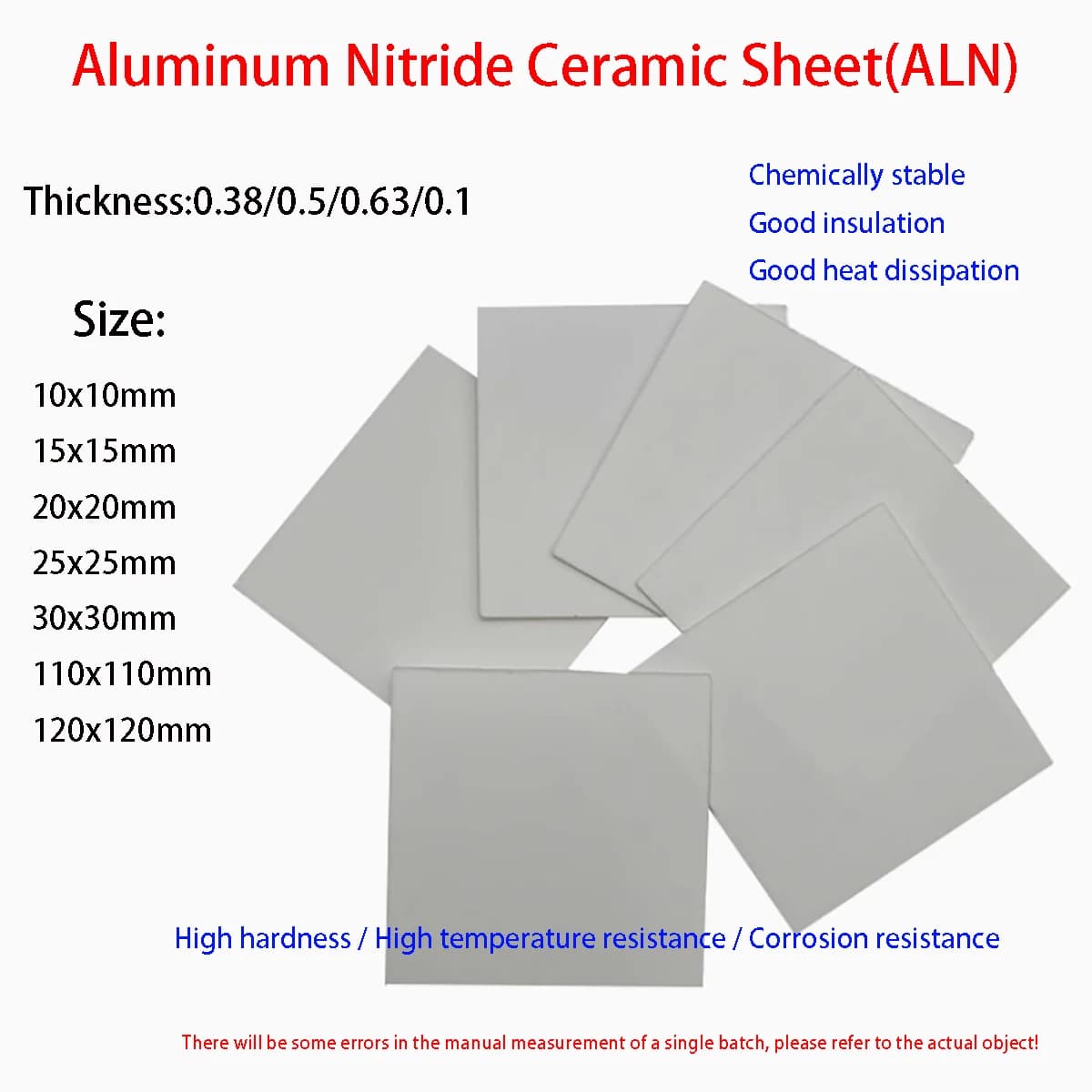 Aluminum Nitride Ceramic Substrate Thickness 0.38/0.5/0.63/1mm High Thermal Conductivity Ceramic Sheet