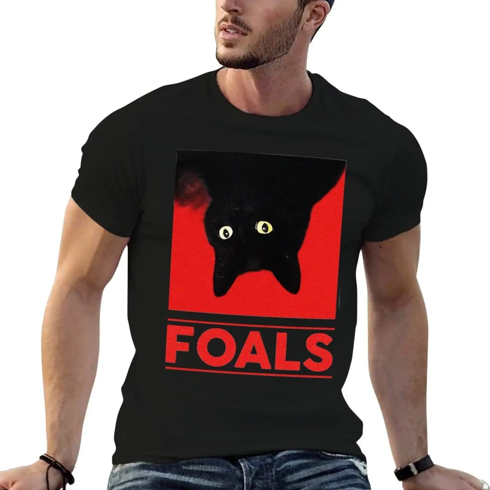 Funny Gift Black Cat Foals Gifts For Fan T-Shirt customs kawaii clothes mens graphic t-shirts