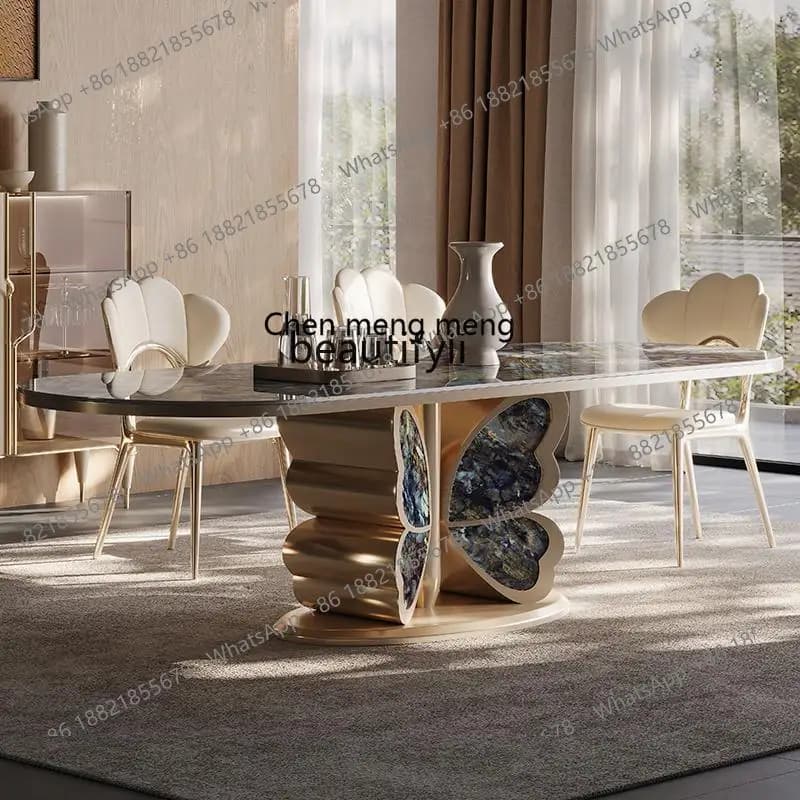 E153 Light luxury modern simple rectangular villa designer marble dining table and chairs