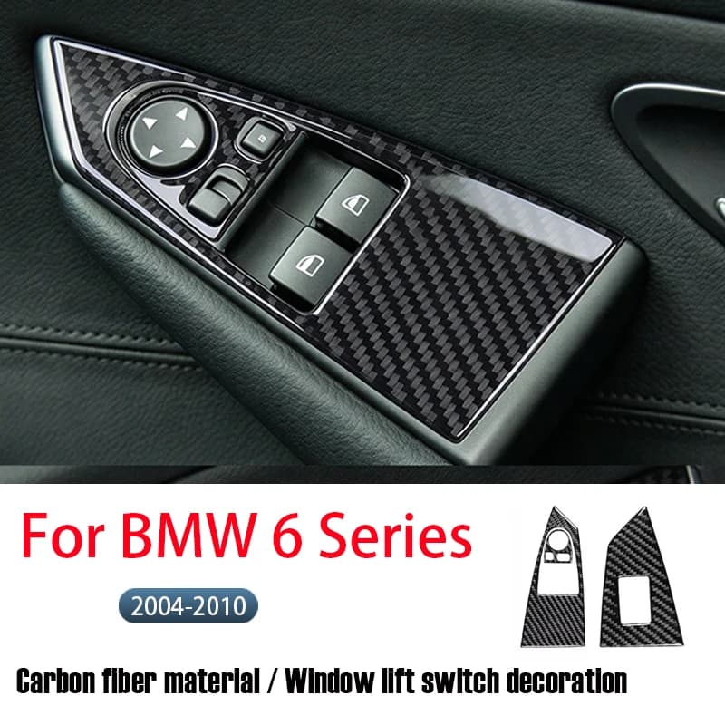 For BMW 6 Series 2004-2010 Soft Carbon Fiber Window Lift Switch Panel Decorative Stickers - Interior Protection Accessories