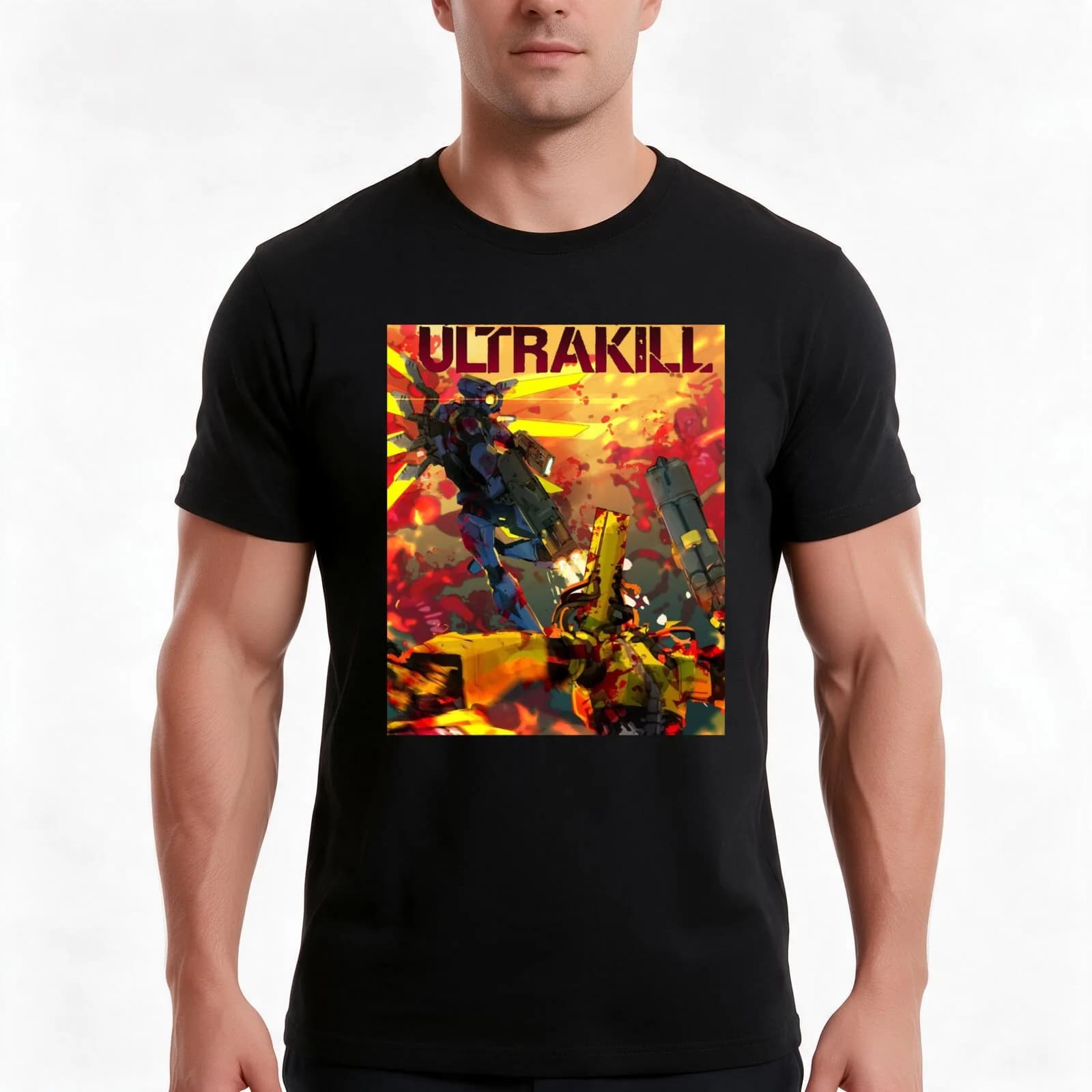 ultrakill poster T-Shirt, Summer Casual Cotton Tee, Oversized Streetwear Tops, Vintage Graphic Print, Loose Fit Short Sleeve