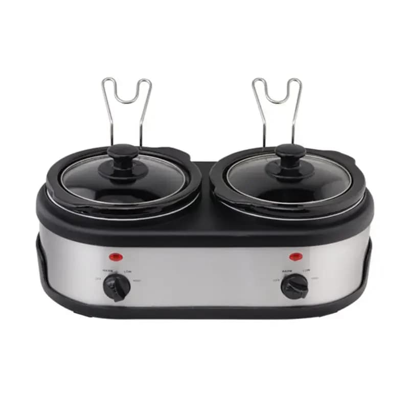 Round Twin Shape 1.5L 2 Pot Slow Cooker Buffet Server Electric Slow Cooker Food Warmer Double Pot Slow Cooker