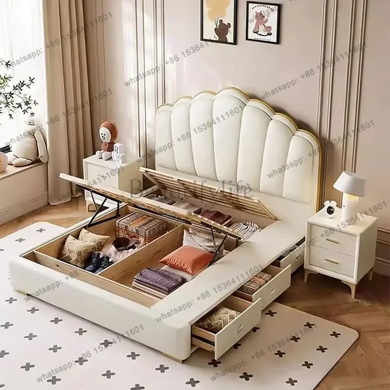 ld Modern Wooden Bed Bedroom Princess Design Sleeping Floor Mobile Girls Luxury Bed  Letto Matrimoniale Hotel Furniture