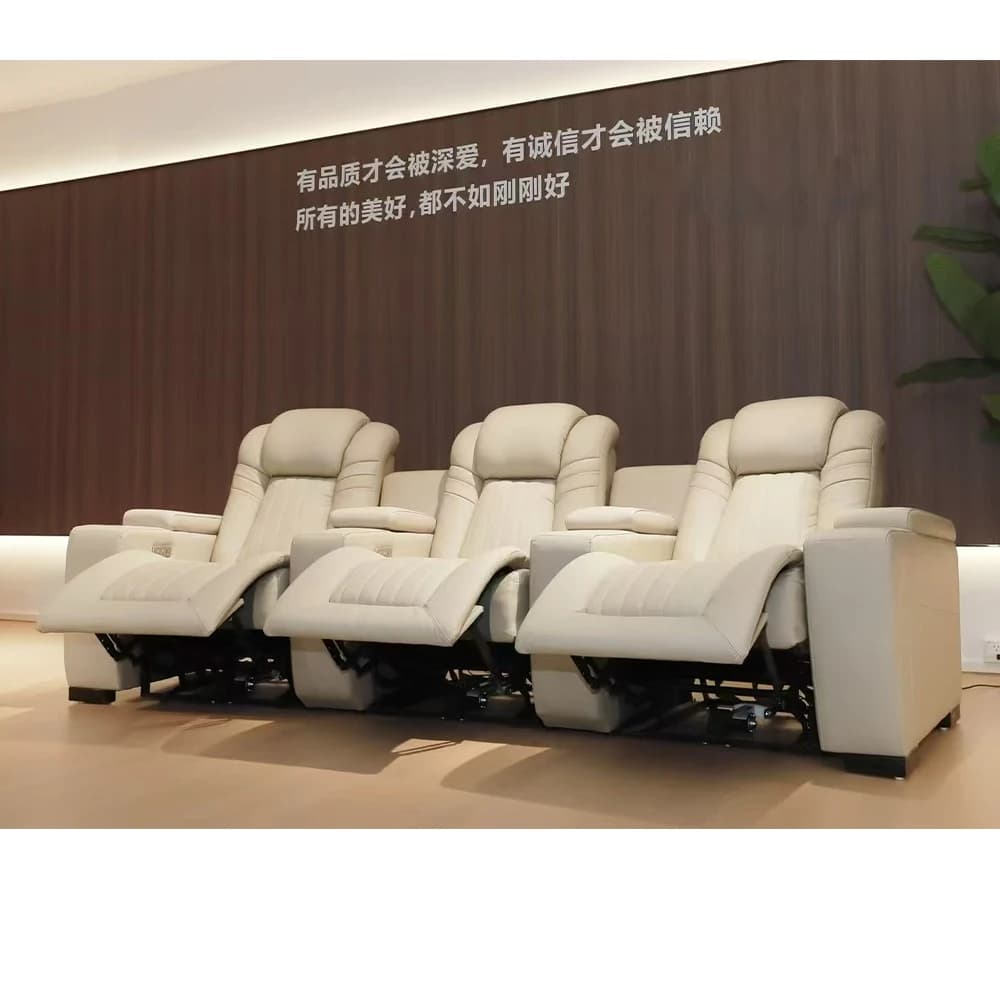 Luxury Recliner Genuine Leather Sofa Chair for Home Theater, Modern Electric Power Reclining Seat with Footrest and Cup Holders
