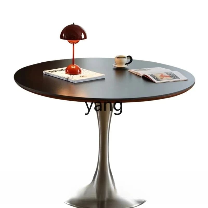 LH  retro home solid wood rock slab dining table small tulip light luxury round table